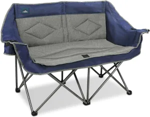 Folding Loveseat Camping Chair Portable Double Duo Full Padded Garden Chair for 2 Person Sofa w/2 Cup Holder,Wine Glass Holder,Support 600lbs for Picnic Beach Travel (Blue)
