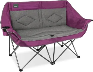 Folding Loveseat Camping Chair Portable Double Duo Full Padded Garden Sofa Chair for 2 Person w/ 2 Cup Holder,Wine Glass Holder,Support 600lbs for Outdoor Travel (Purple)