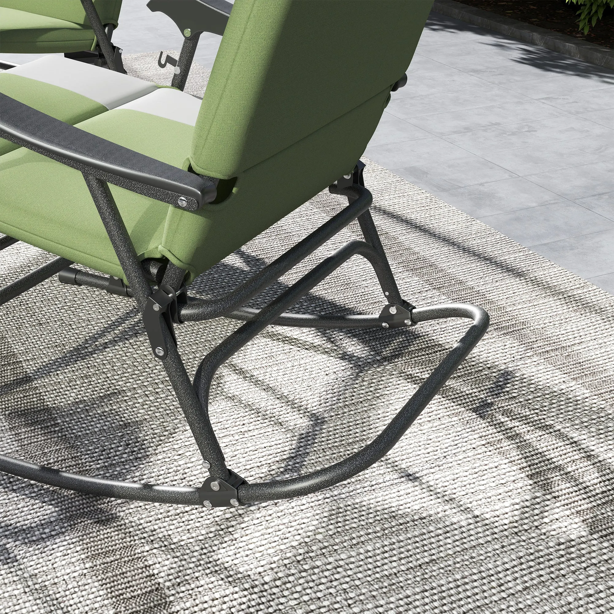 Folding Outdoor Rocking Chair Set of 2, Oversized Patio Rocking Camping Chair Set with 400 lbs. Capacity, Wide Seat, Padded High Back for Patio, Porch, Garden, Dark Green