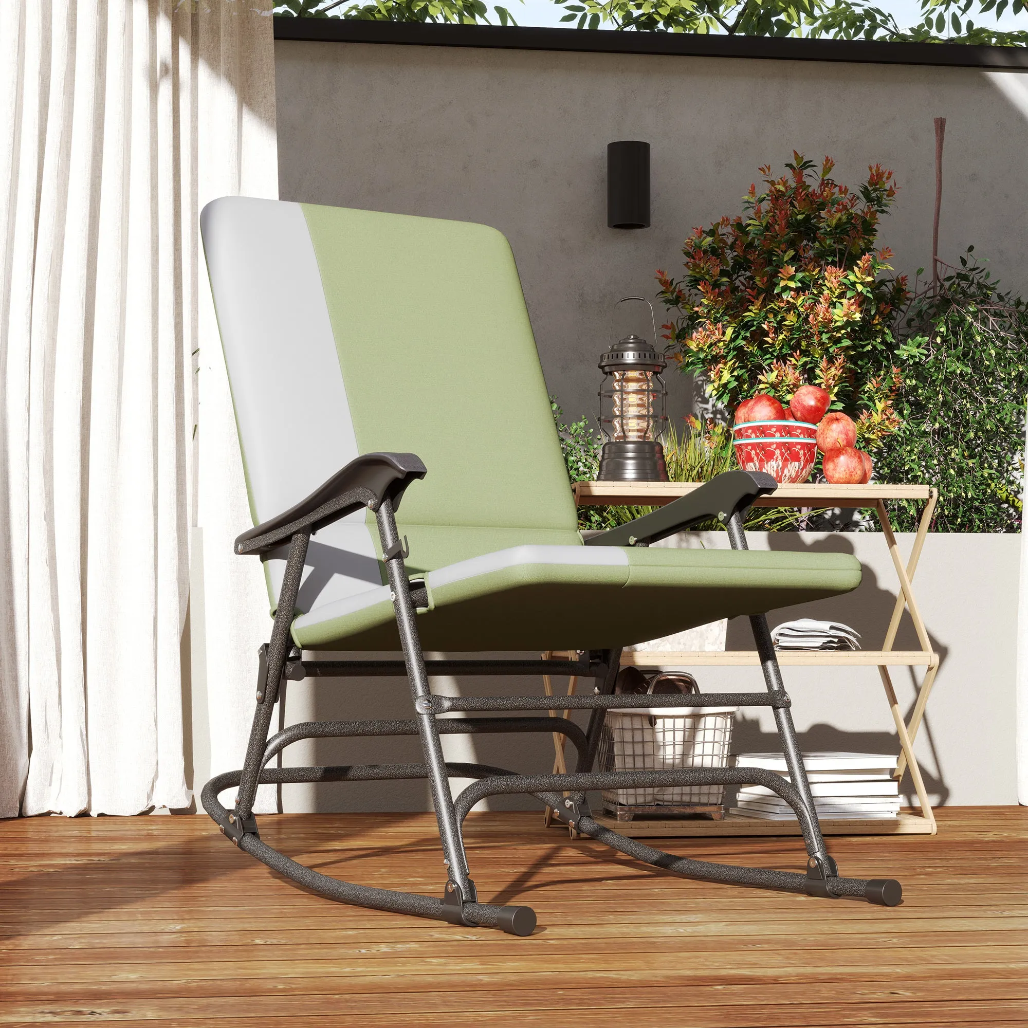 Folding Outdoor Rocking Chair Set of 2, Oversized Patio Rocking Camping Chair Set with 400 lbs. Capacity, Wide Seat, Padded High Back for Patio, Porch, Garden, Dark Green