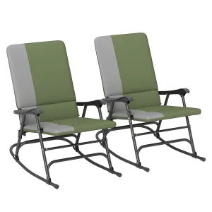 Folding Outdoor Rocking Chair Set of 2, Oversized Patio Rocking Camping Chair Set with 400 lbs. Capacity, Wide Seat, Padded High Back for Patio, Porch, Garden, Dark Green