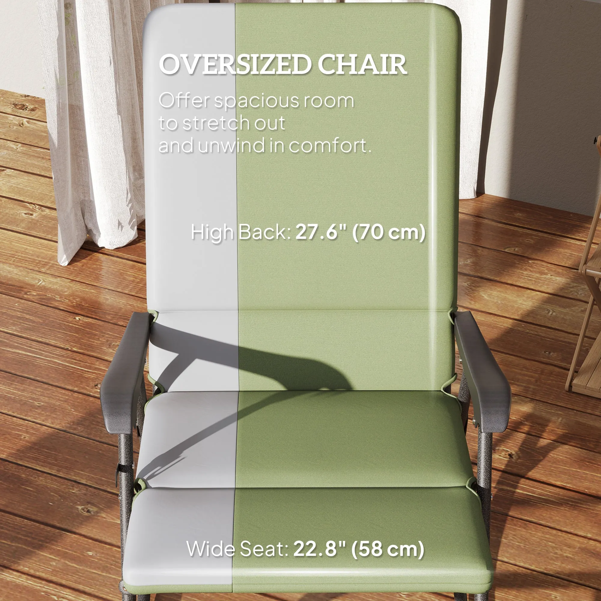 Folding Outdoor Rocking Chair Set of 2, Oversized Patio Rocking Camping Chair Set with 400 lbs. Capacity, Wide Seat, Padded High Back for Patio, Porch, Garden, Dark Green