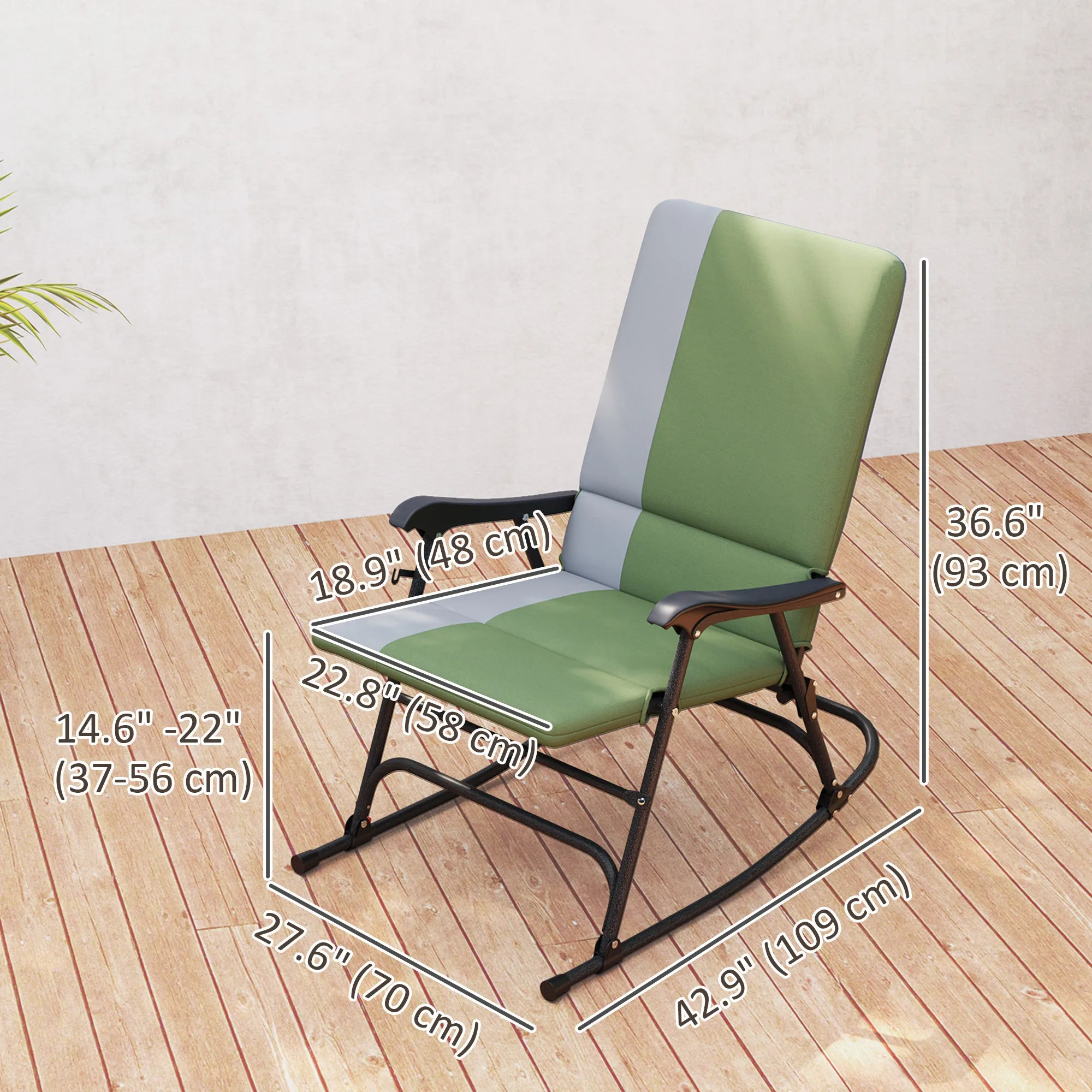 Folding Outdoor Rocking Chair Set of 2, Oversized Patio Rocking Camping Chair Set with 400 lbs. Capacity, Wide Seat, Padded High Back for Patio, Porch, Garden, Dark Green