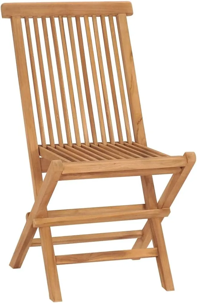 Folding Patio Chairs 2 pcs Solid Teak Wood Outdoor Chairs with Comfortable Lounge Seating, Foldable, Weather-Resistant, Durable Teak Wood, for Patio, Garden, and Backyard