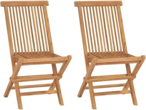 Folding Patio Chairs 2 pcs Solid Teak Wood Outdoor Chairs with Comfortable Lounge Seating, Foldable, Weather-Resistant, Durable Teak Wood, for Patio, Garden, and Backyard