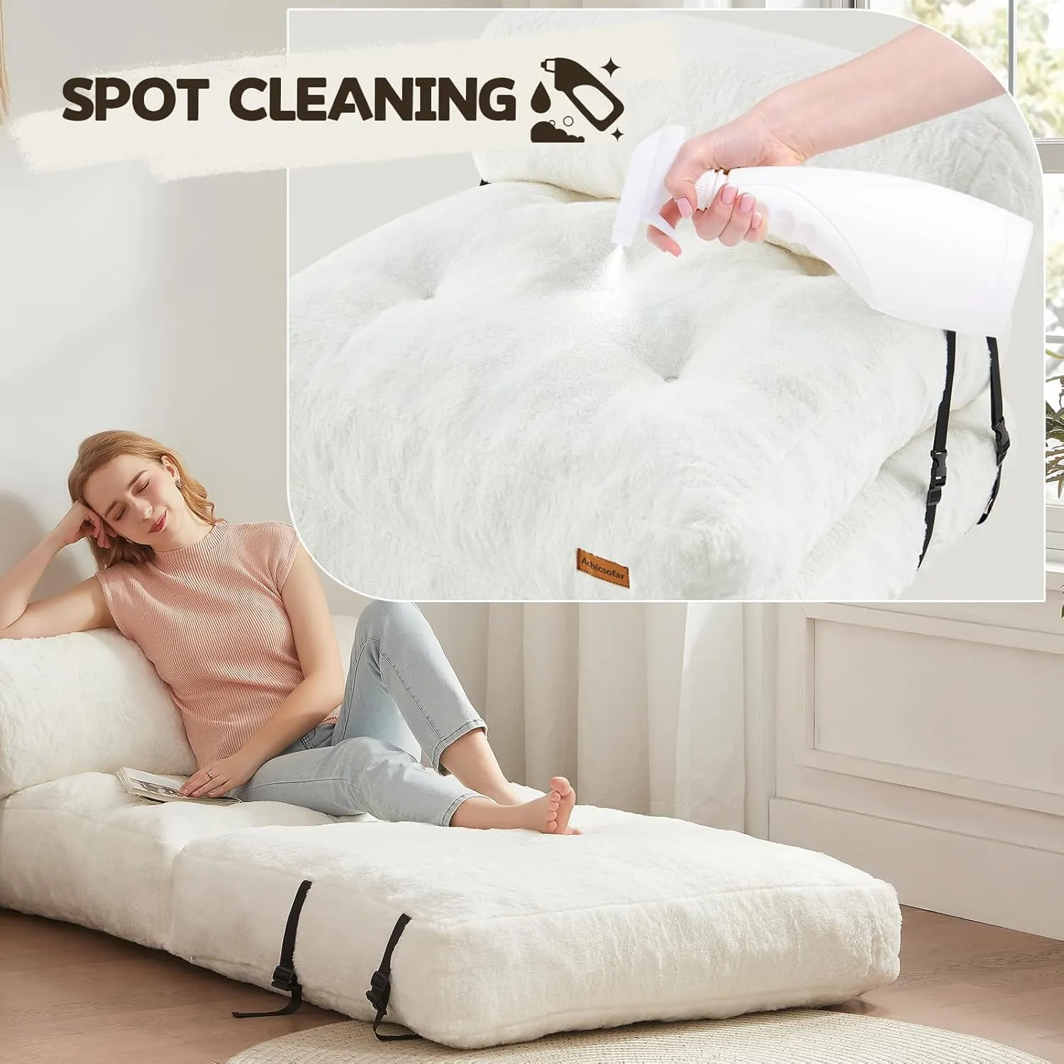 Folding Sofa Bed Convertible Lazy Sofa Bed Foadbale Sofa Chair Bed Convertible Sleeper with Pillow, Portable Folding Chair Fold Floor Bed for Living Room, Bedroom
