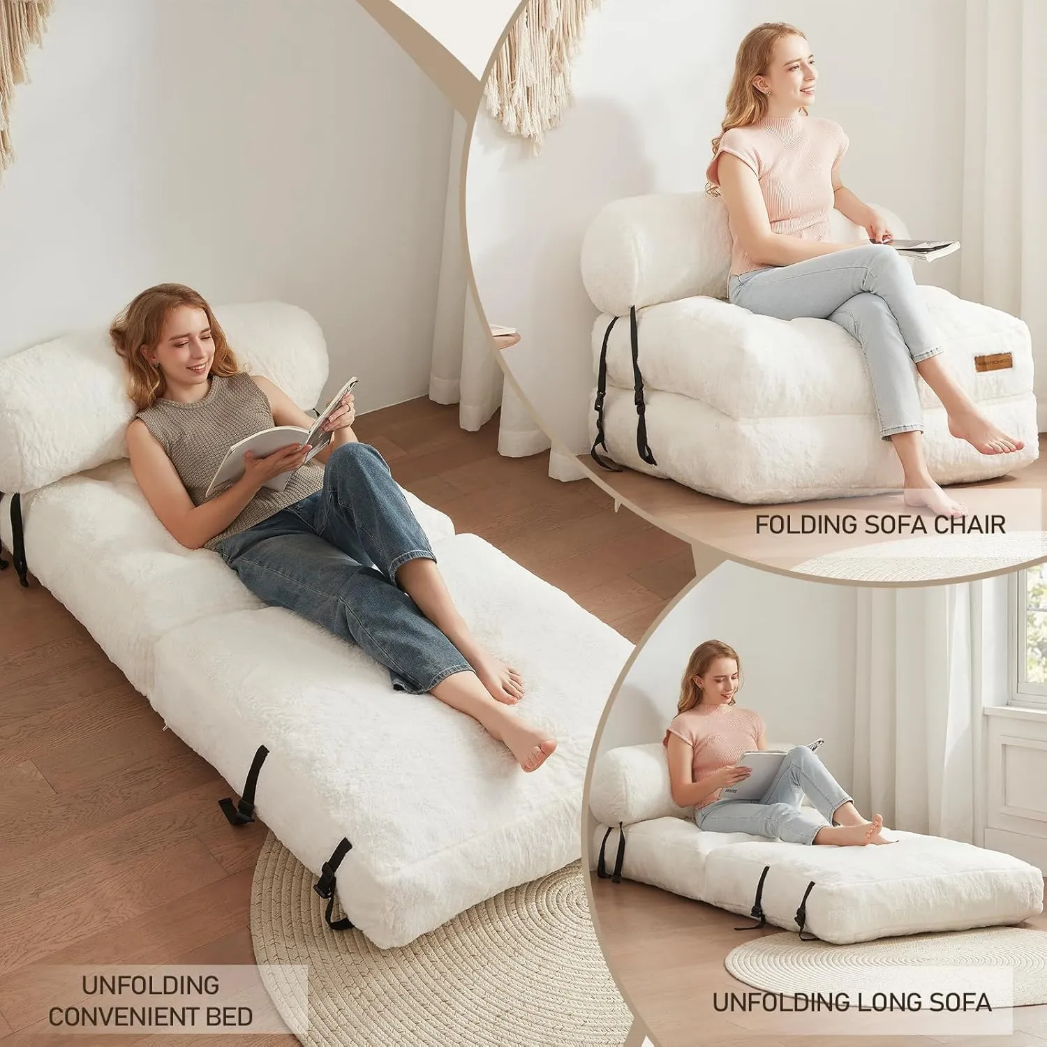 Folding Sofa Bed Convertible Lazy Sofa Bed Foadbale Sofa Chair Bed Convertible Sleeper with Pillow, Portable Folding Chair Fold Floor Bed for Living Room, Bedroom