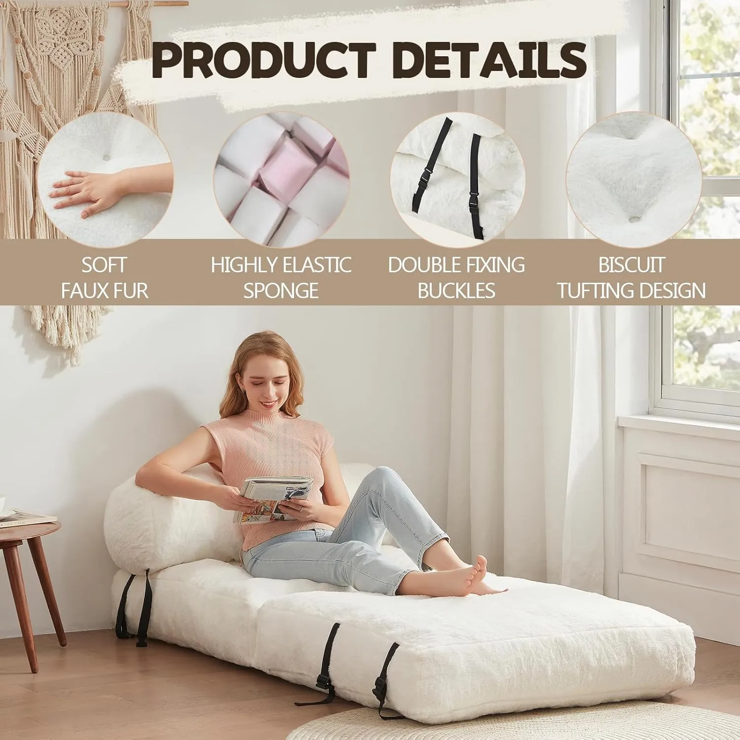 Folding Sofa Bed Convertible Lazy Sofa Bed Foadbale Sofa Chair Bed Convertible Sleeper with Pillow, Portable Folding Chair Fold Floor Bed for Living Room, Bedroom