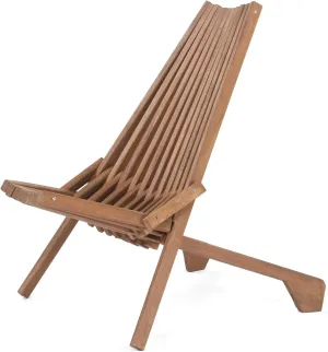 Folding Wooden Outdoor Chair -Stylish Low Profile Acacia Wood Lounge Chair for The Patio, Porch, Lawn, Garden or Home Furniture - Cinnamon