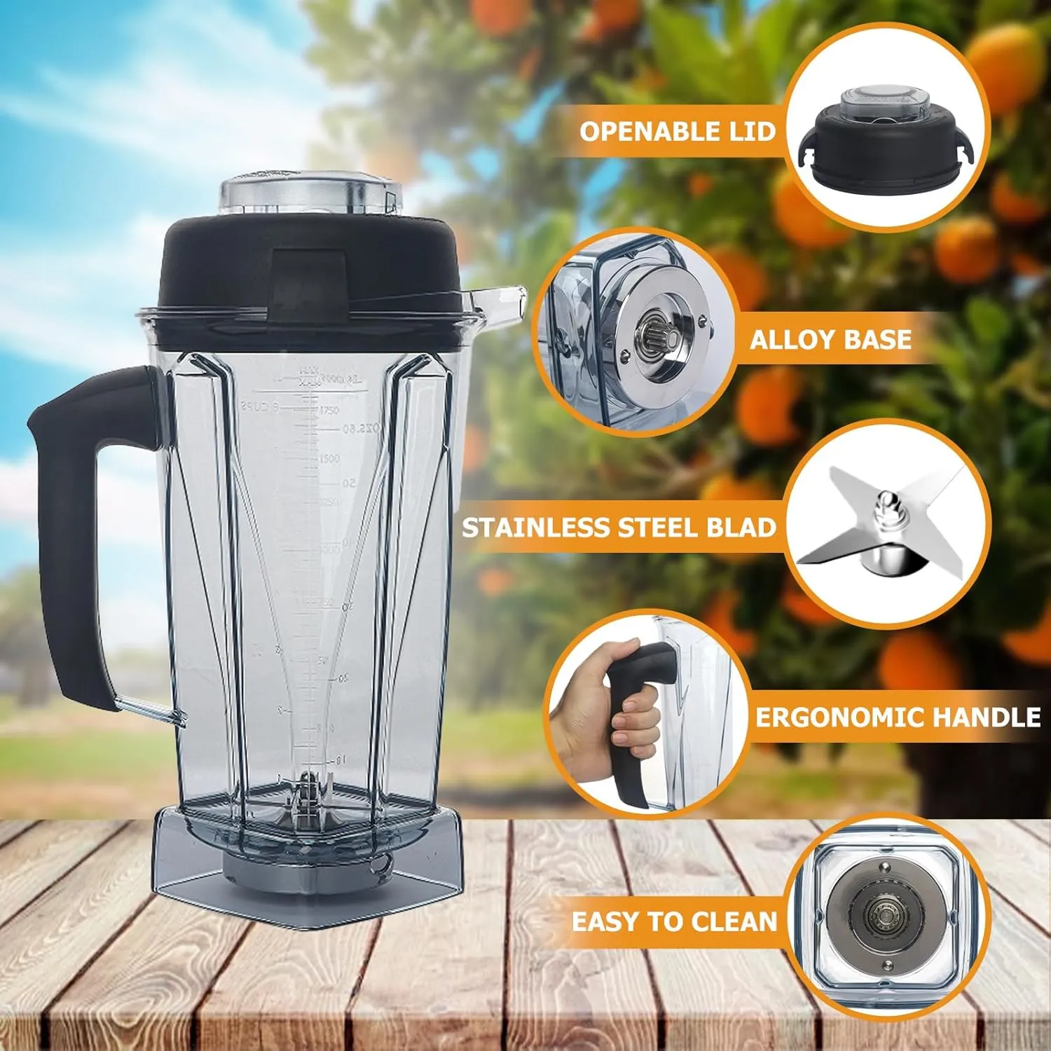 For Vitamix Blender Pitcher 64oz, Replace for Vitamix 5200 5000 6500 7500 Pro500 750 Vita-Prep VM0101 VM0102 VM0103 VM0197 E310 320 Asy172 Classic/Explorian/Commercial series etc Container Cup