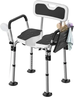 FORTEMOTUS Shower Chair for Inside Shower - U-Shape Seat Heavy Duty Shower Chair for Elderly and Disabled, 400 lbs Capacity, Padded Arms and Back, 6-Level Adjustable Height for Bathroom, Bathtub