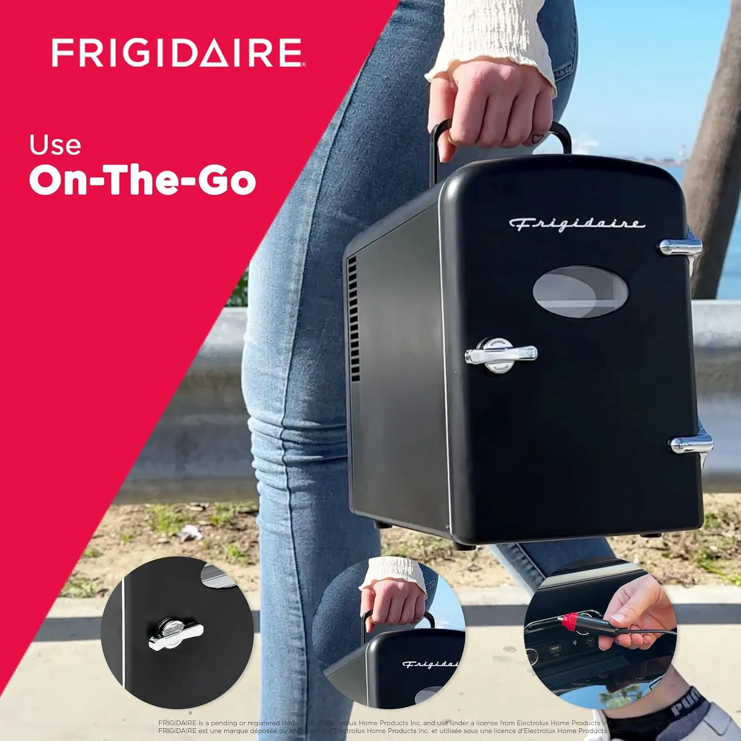 Frigidaire Retro Mini Personal Fridge Cooler, Holds up to 9 Cans, Portable & Compact, AC Plug & 12V Car Charger – Black