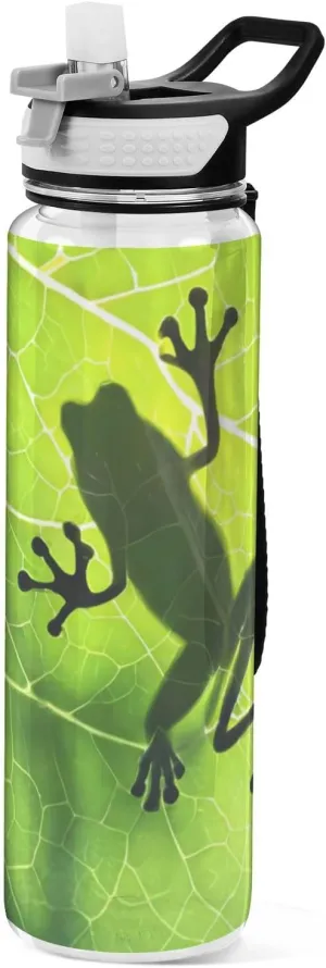 Frog Shadow on Leaf Water Bottles, Reusable BPA Free Tritan Sports Bottle with Straw, Large Capacity Bottles for Daily Fitness, Gym, Running, Hiking