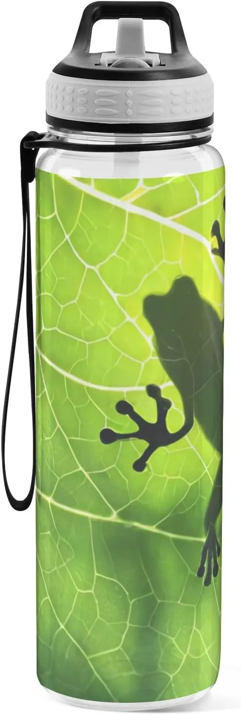 Frog Shadow on Leaf Water Bottles, Reusable BPA Free Tritan Sports Bottle with Straw, Large Capacity Bottles for Daily Fitness, Gym, Running, Hiking