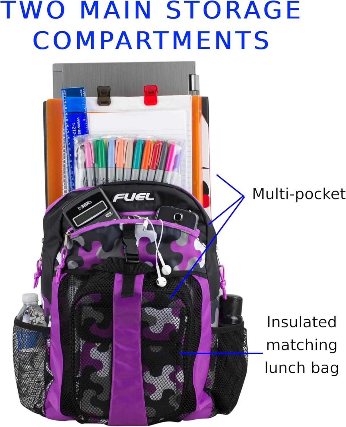 FUEL Travel Backpack Cooler Bag Lunchbox for Work Insulated Cooler Bag Lunch Bag Work Hiking Water Bottle Pockets