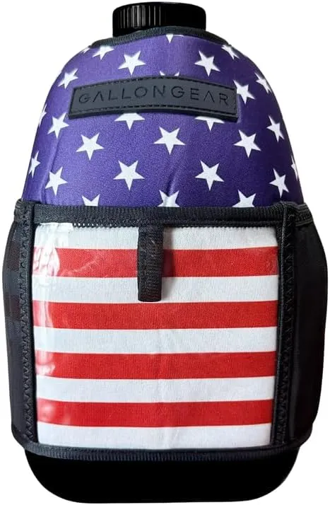 Gallon Gear 1 GALLON LARGE WATER BOTTLE SLEEVE COMBO | BPA FREE PLASTIC REUSABLE WATER JUG | HYDRATION WATER BOTTLE FOR MEN & WOMEN | GYM, SPORTS, TRAING & FITNESS (BLACK/FLAG-USA)
