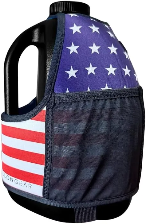 Gallon Gear 1 GALLON LARGE WATER BOTTLE SLEEVE COMBO | BPA FREE PLASTIC REUSABLE WATER JUG | HYDRATION WATER BOTTLE FOR MEN & WOMEN | GYM, SPORTS, TRAING & FITNESS (BLACK/FLAG-USA)
