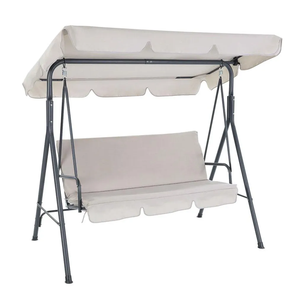 Gardeon Outdoor Swing Chair Garden Bench Furniture Canopy 3 Seater Beige