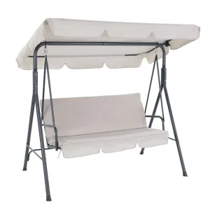 Gardeon Outdoor Swing Chair Garden Bench Furniture Canopy 3 Seater Beige