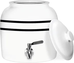 Geo Sports Bottles Geo Sports Porcelain Ceramic Crock Water Dispenser, Stainless Steel Faucet, Valve and Lid Included. Fits 3 to 5 Gallon Jugs. BPA Free (Black Stripe)