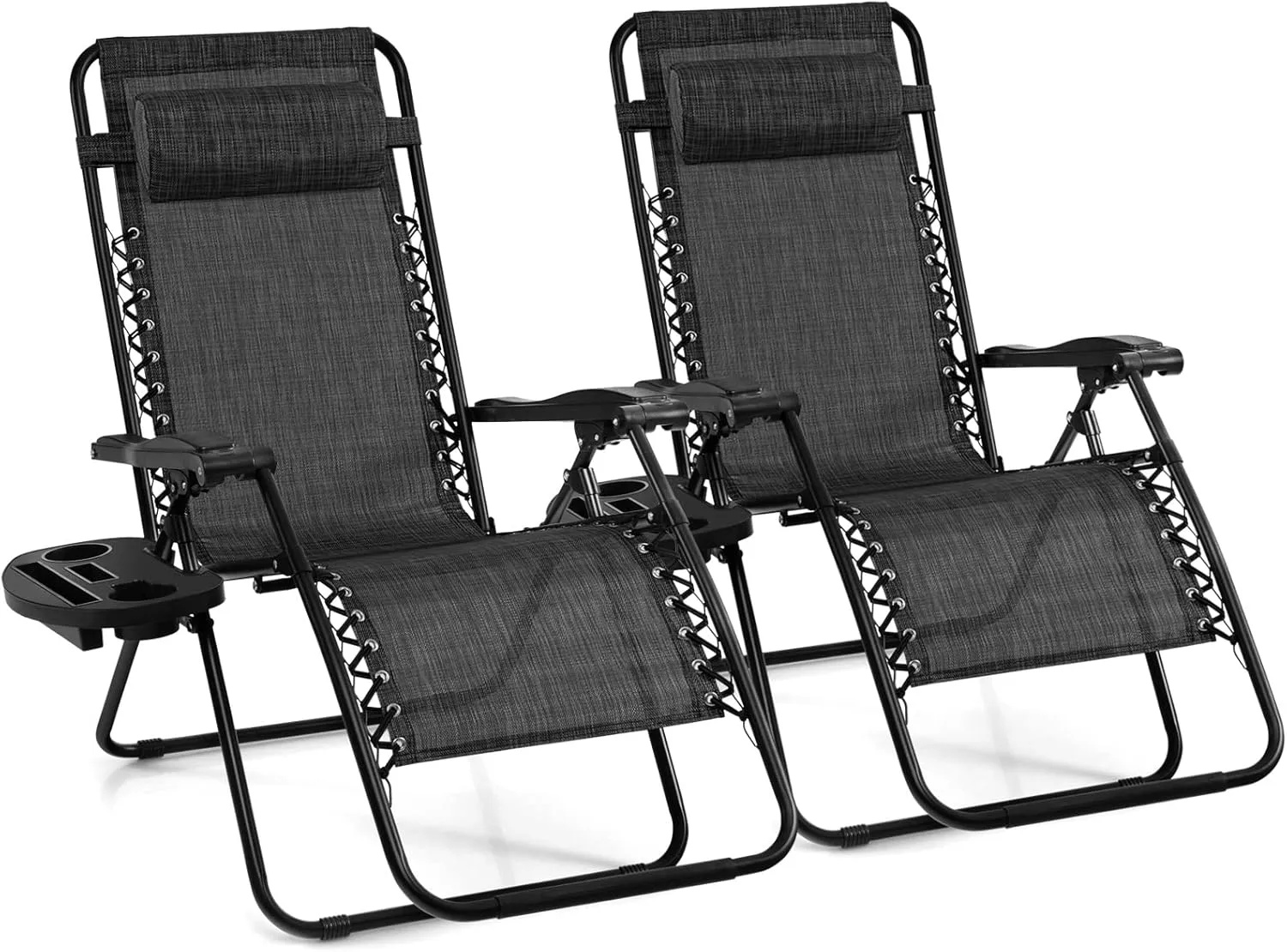 Giantex 2 PCS Zero Gravity Chair, Outdoor Chaise Lounge with Cup Holder, Patio Folding Chairs Recliner for Yard Pool Lawn Balcony, Gray