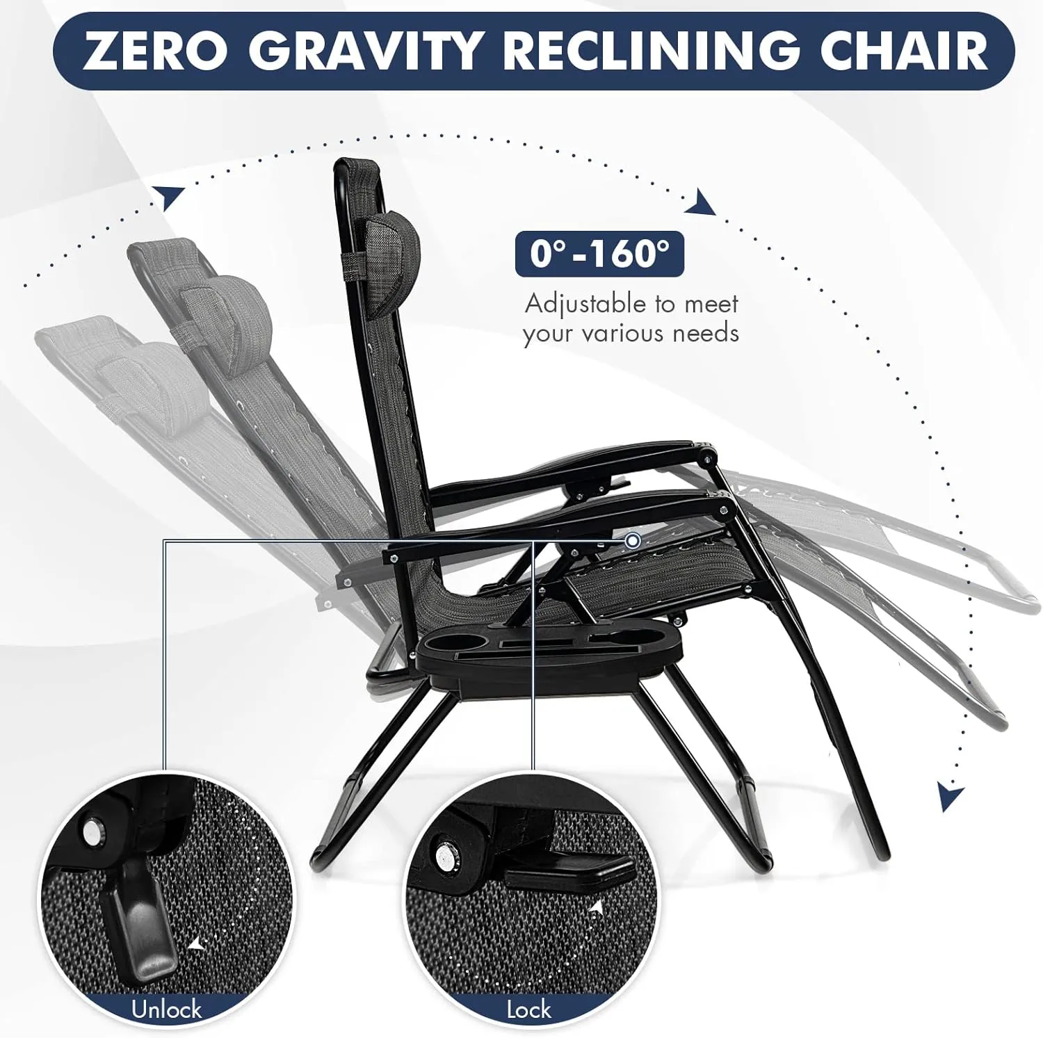 Giantex 2 PCS Zero Gravity Chair, Outdoor Chaise Lounge with Cup Holder, Patio Folding Chairs Recliner for Yard Pool Lawn Balcony, Gray