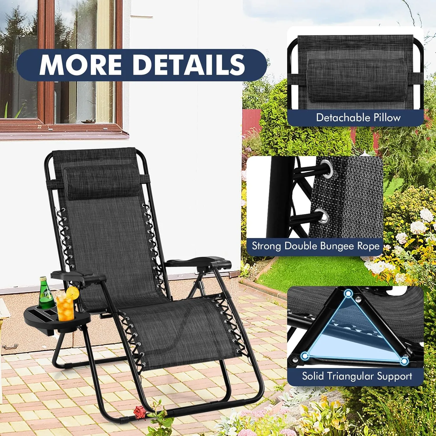 Giantex 2 PCS Zero Gravity Chair, Outdoor Chaise Lounge with Cup Holder, Patio Folding Chairs Recliner for Yard Pool Lawn Balcony, Gray