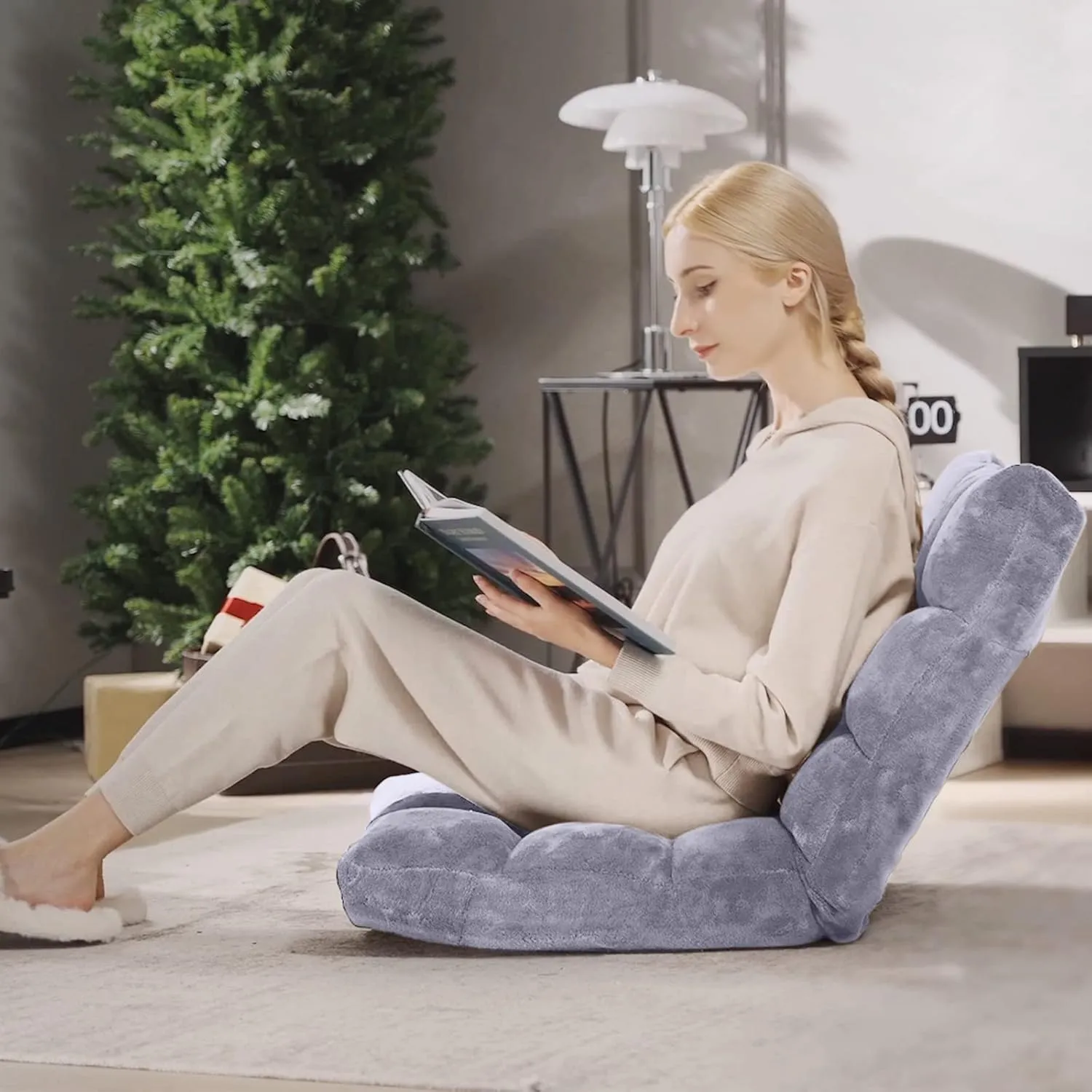 Giantex Folding Floor Chair with Back Support, 14 Adjustable Position, Padded Sleeper Bed, Couch Recliner, Gaming Floor Chairs for Adults, Meditation, Living Room (Grey)