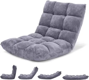 Giantex Folding Floor Chair with Back Support, 14 Adjustable Position, Padded Sleeper Bed, Couch Recliner, Gaming Floor Chairs for Adults, Meditation, Living Room (Grey)