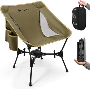 Gonex Portable Camping Chair, The 5th Gen Ultralight Compact Backpacking Foldable Lightweight Folding Chair for Outdoor Camp Hiking Beach Picnic Concert, Supports 330lbs (Khaki,1PCS)