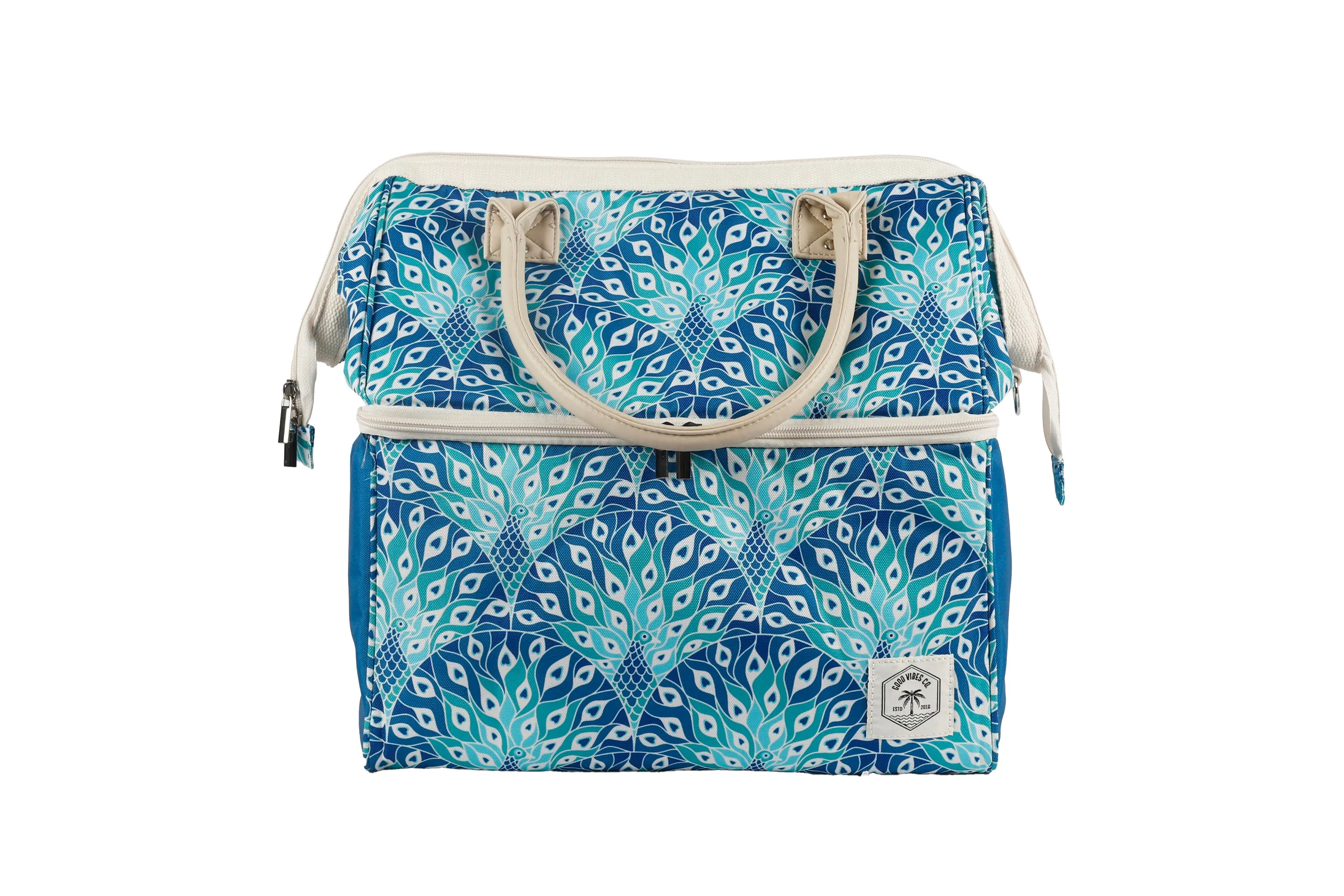 Good Vibes™ Premium Insulated Picnic Cooler Bag, Carry Handles, 2 Separate Compartments, Holds 24  Cans - Peacock Paradise