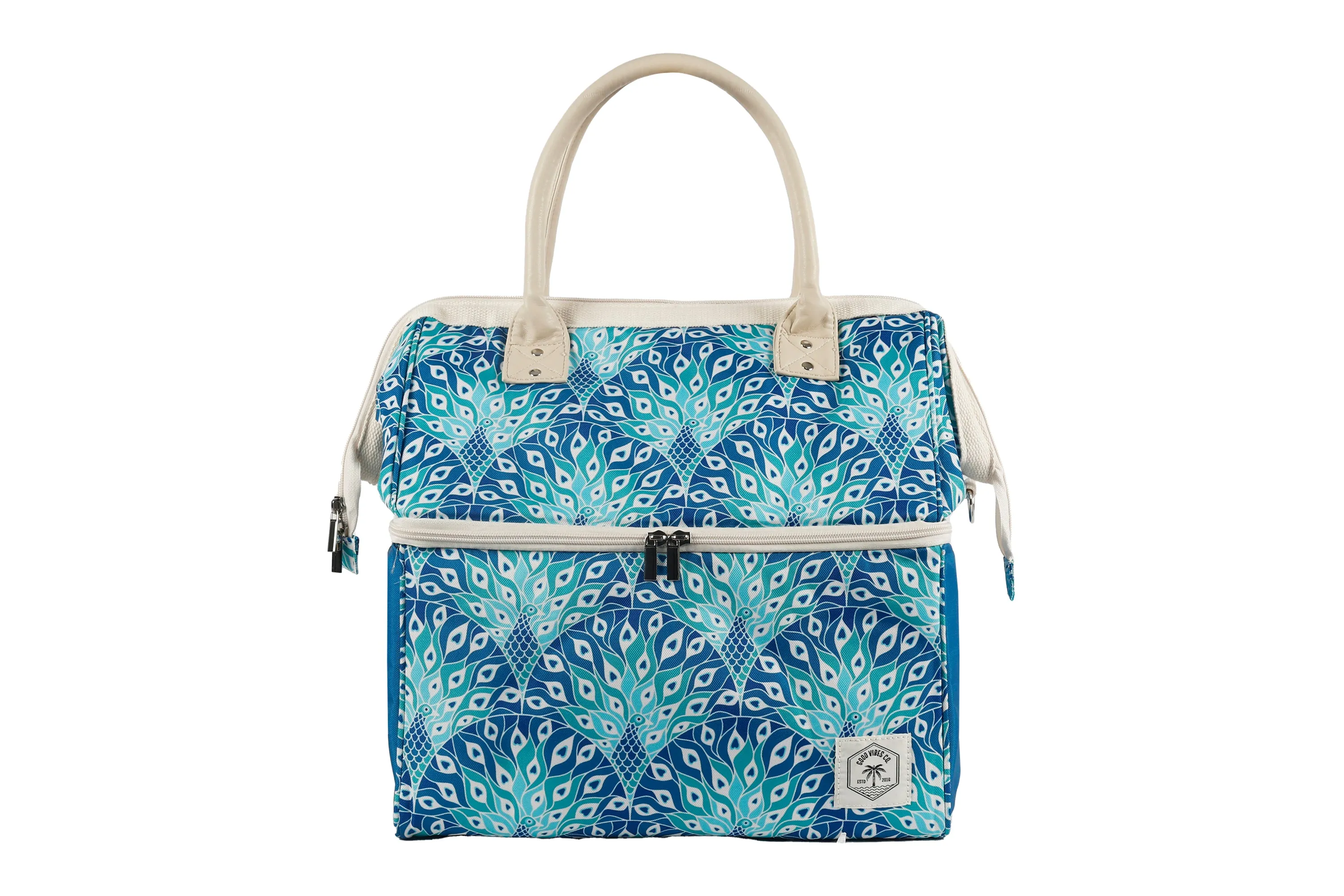 Good Vibes™ Premium Insulated Picnic Cooler Bag, Carry Handles, 2 Separate Compartments, Holds 24  Cans - Peacock Paradise