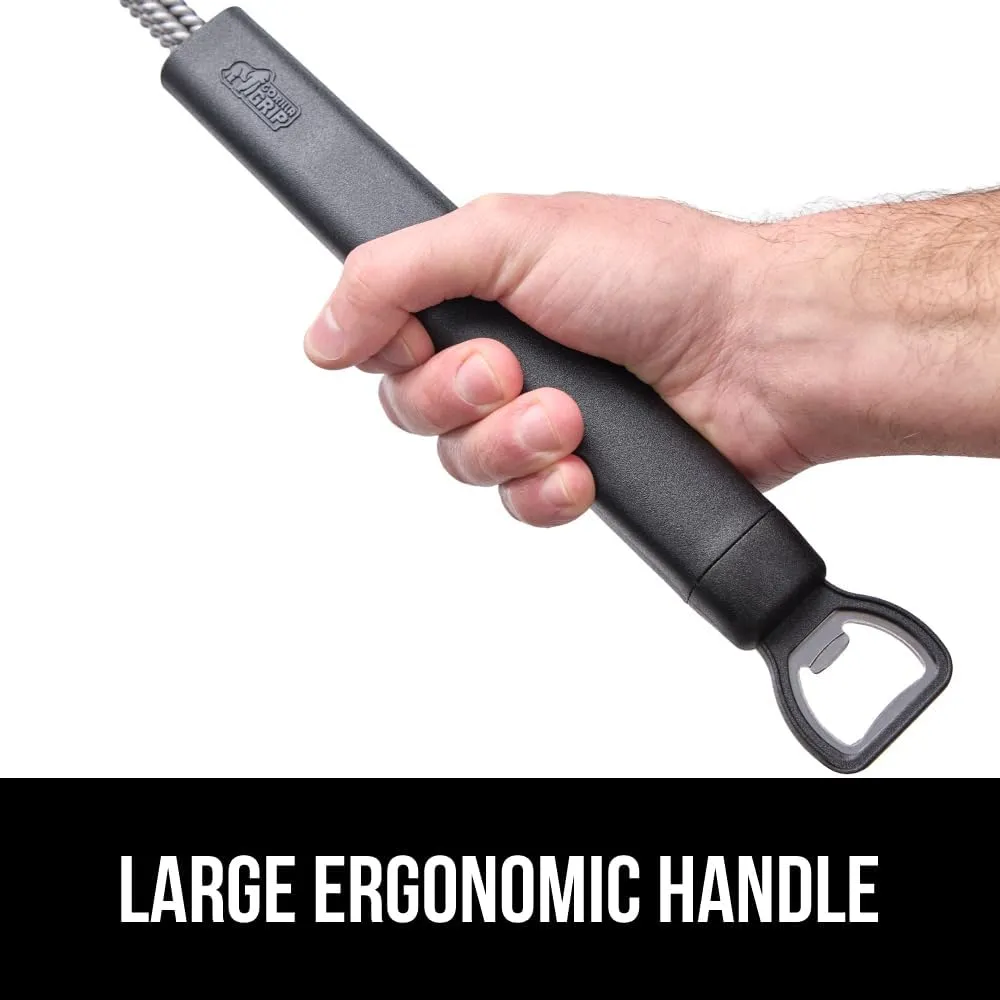 GORILLA GRIP Heavy Duty No Bristle Triple Helix Grill Brush with Scraper for Outdoor Grills, Safe Steam Cleaning, Oversized Comfortable Handle Grip with Bottle Opener, BBQ Tools, 17.5 Inch, Black