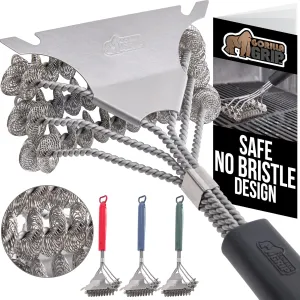 GORILLA GRIP Heavy Duty No Bristle Triple Helix Grill Brush with Scraper for Outdoor Grills, Safe Steam Cleaning, Oversized Comfortable Handle Grip with Bottle Opener, BBQ Tools, 17.5 Inch, Black