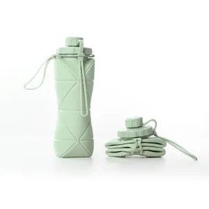 Green 600ml Silicone Folding Water Bottle – Eco-Friendly Collapsible Travel Bottle