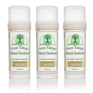 Green Tidings Unscented Deodorant – Organic & Vegan, Aluminum-Free, Baking Soda-Free, Non-Toxic Underarm Antiperspirant for Men & Women, 2.7 oz (Pack of 3)