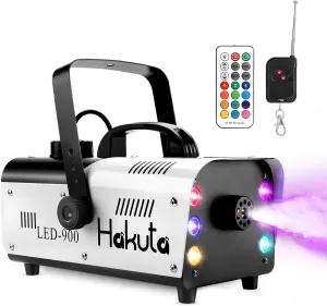 HAKUTA Fog Machine, 900W Automatic Spray Smoke Machine with 6 LED Lights and 7 Color Variation, 2000CFM Output with Wireless Remote Control for Wedding, Halloween, Parties and DJ Performance