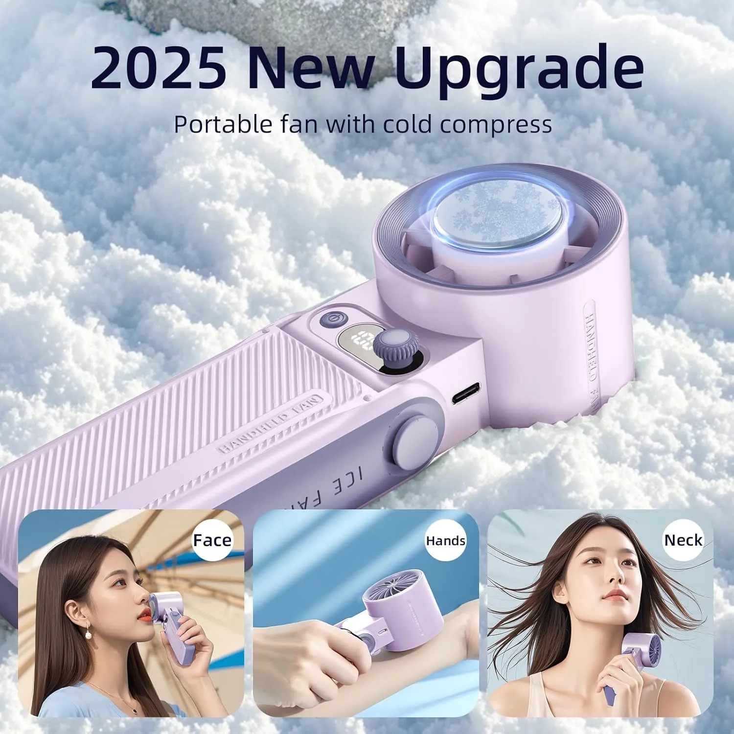 Handheld Fan with Ice Cooler,6000mAh Rechargeable Battery Powered Portable Fans,(1-199)Speed,90° Folded Mini Powerful Cold Air Cooling Personal Small Hand Held Fan for Travel/Outdoor/Working,Purple