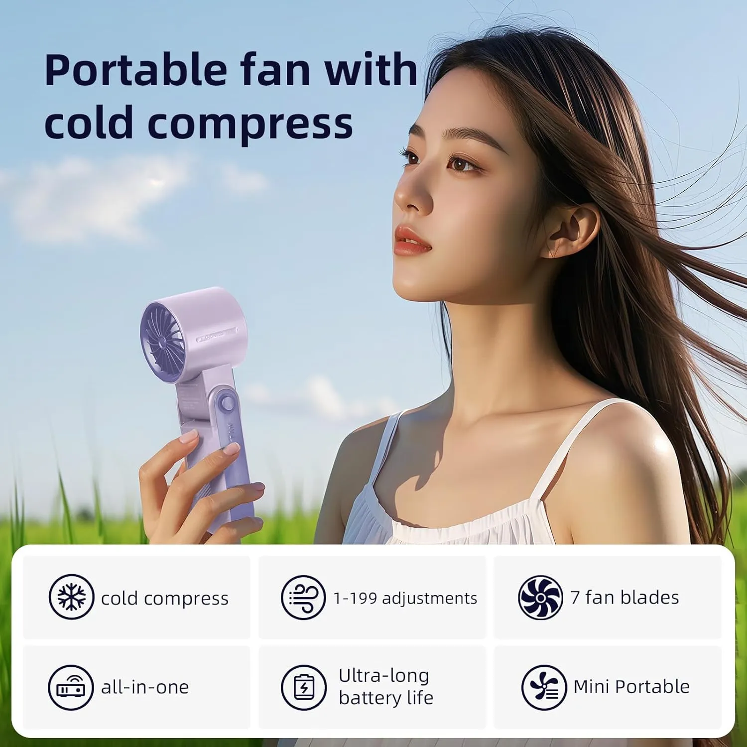 Handheld Fan with Ice Cooler,6000mAh Rechargeable Battery Powered Portable Fans,(1-199)Speed,90° Folded Mini Powerful Cold Air Cooling Personal Small Hand Held Fan for Travel/Outdoor/Working,Purple