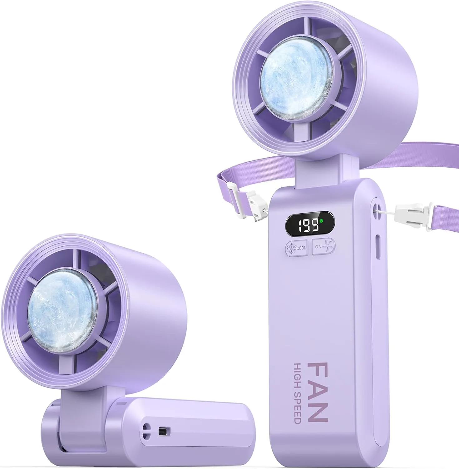 Handheld Portable Fan with Ice Cooler,Speed (1-199) 5500mAh Rechargeable Personal Fan,[20H Cooling Time] Super Mini Yet Powerful [20000 RPM] Small Pocket Fans for Travel/Outdoor/Office,Purple
