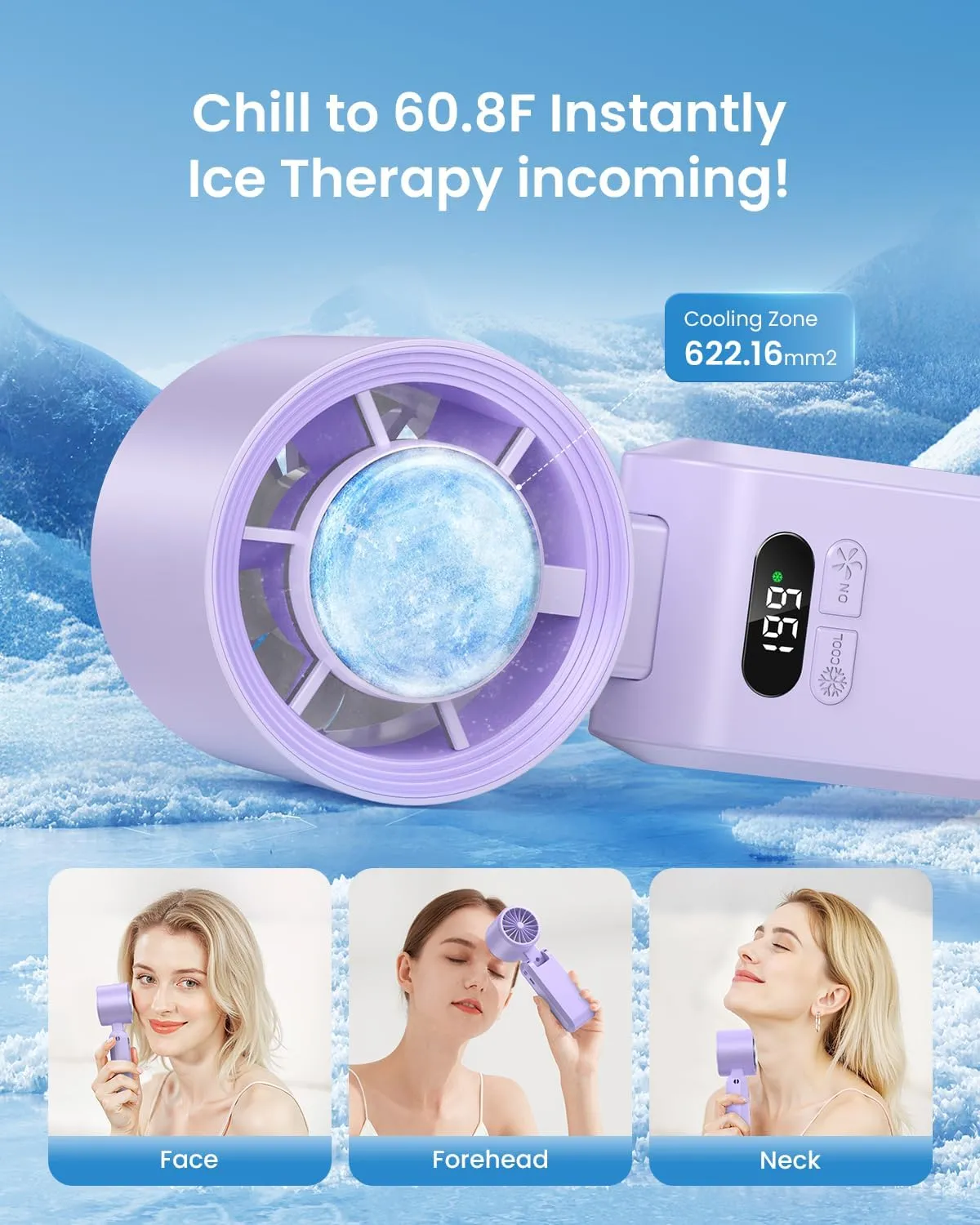 Handheld Portable Fan with Ice Cooler,Speed (1-199) 5500mAh Rechargeable Personal Fan,[20H Cooling Time] Super Mini Yet Powerful [20000 RPM] Small Pocket Fans for Travel/Outdoor/Office,Purple