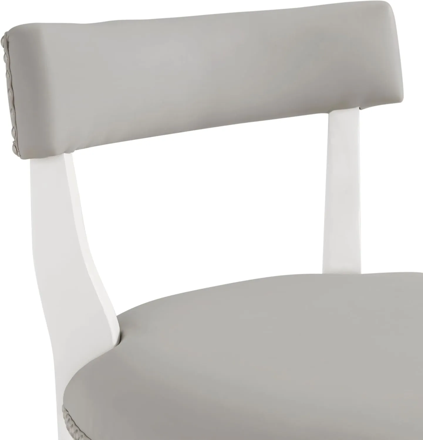 Hanover Swivel Counter Height Bar Stools, Set of 2, Memory Return Swivel, Foam Padded Faux Leather, Nailhead Trim, Rubberwood Frame, 26 in. Seat Height, White and Gray