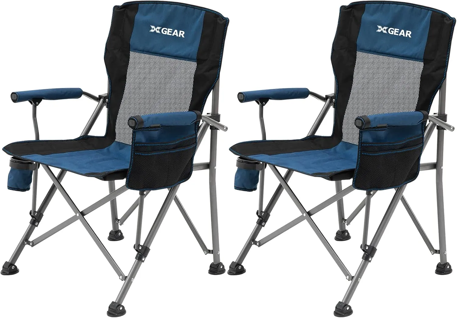Hard Arm Folding Camping Chair Beach Chair Lawn Chair for Adults with Mesh Back (Blue 2pc)