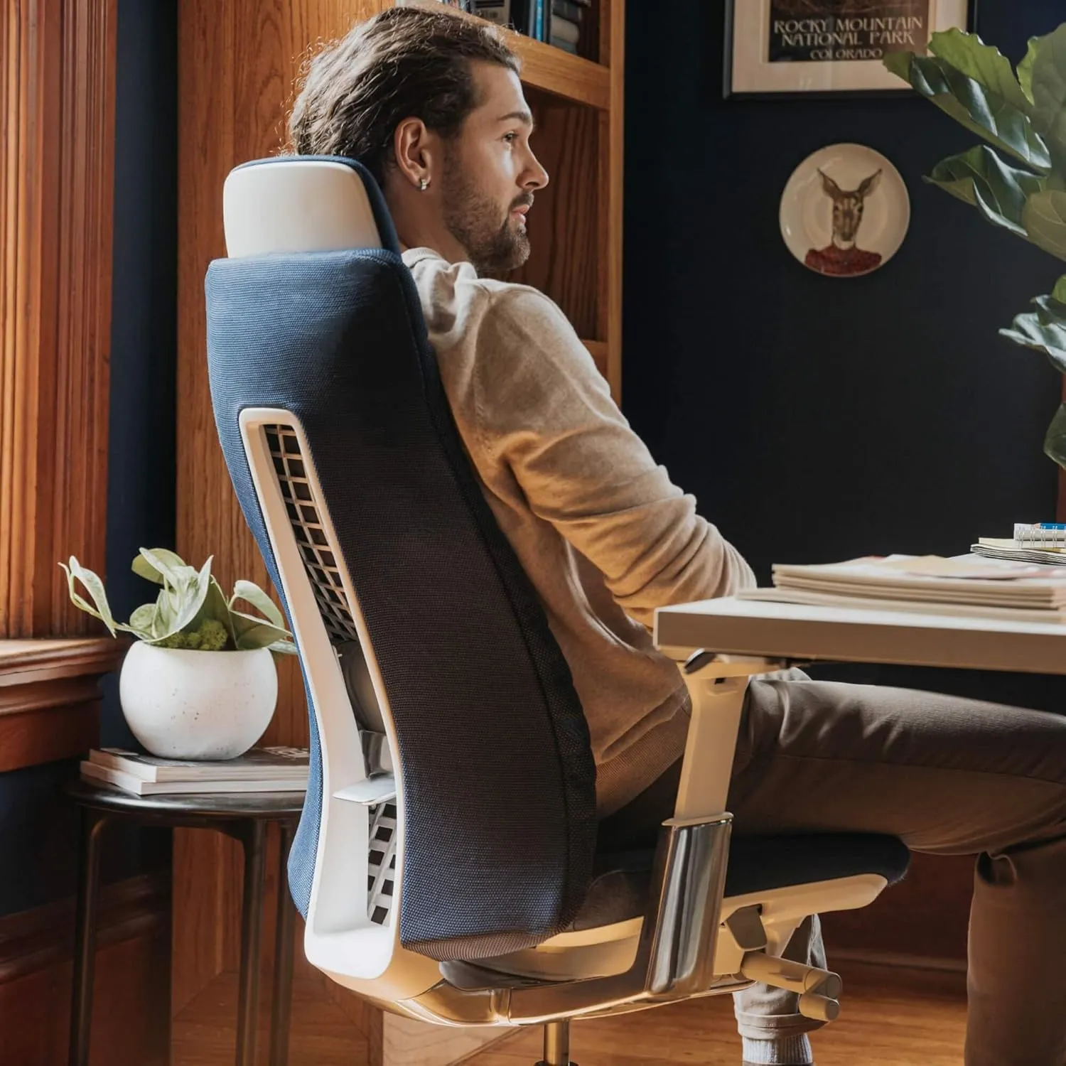 Haworth Fern Executive Office Chair with Ergonomic Innovations - Stylish Desk Chair with Digital Knit Finish and Adjustable Headrest - with Lumbar Support (Charcoal Black)