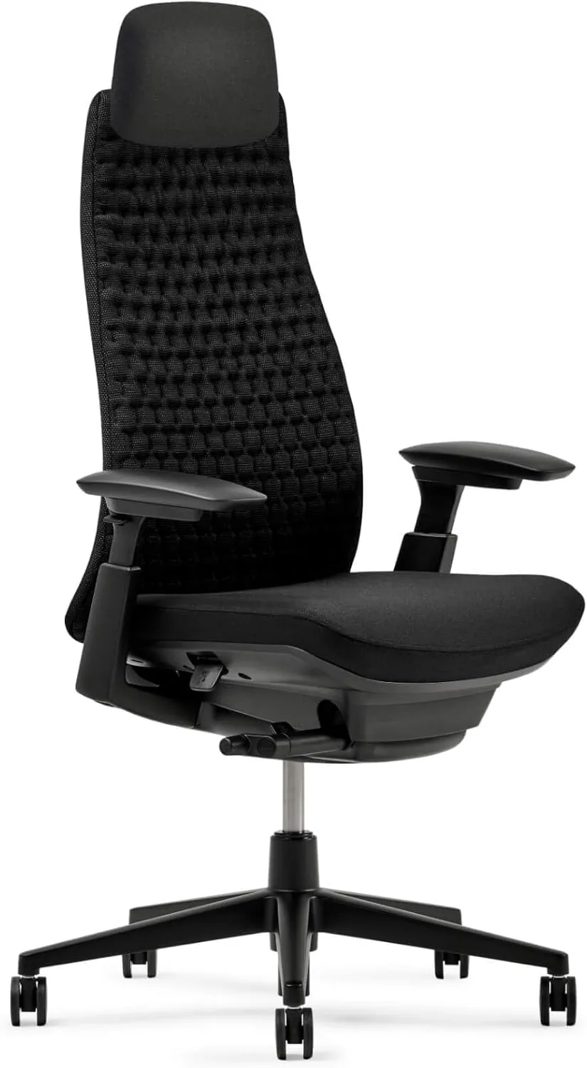 Haworth Fern Executive Office Chair with Ergonomic Innovations - Stylish Desk Chair with Digital Knit Finish and Adjustable Headrest - with Lumbar Support (Charcoal Black)