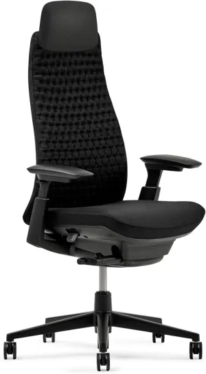 Haworth Fern Executive Office Chair with Ergonomic Innovations - Stylish Desk Chair with Digital Knit Finish and Adjustable Headrest - with Lumbar Support (Charcoal Black)