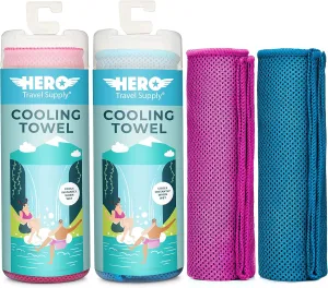 Hero 2-Pack Cooling Towels for Travel, Hiking, Sports, Yoga, Ultra Soft Microfiber 40" x 12"
