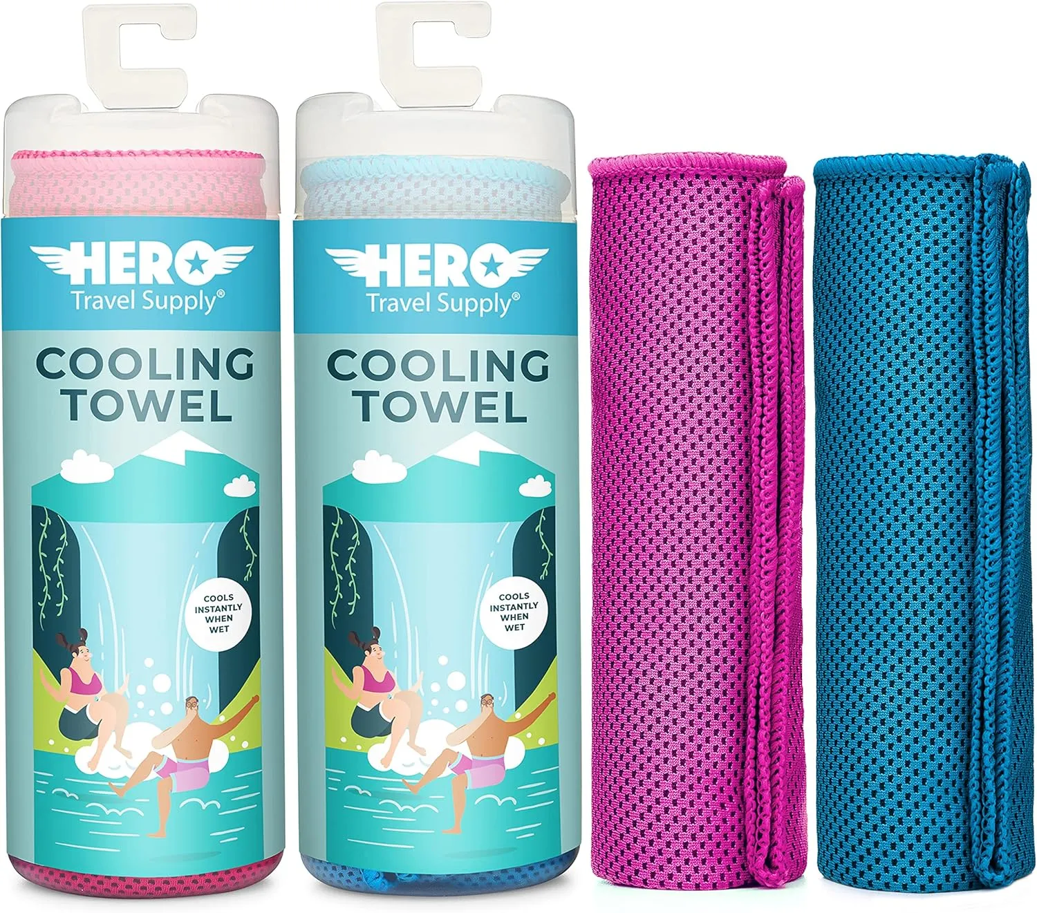 Hero 2-Pack Cooling Towels for Travel, Hiking, Sports, Yoga, Ultra Soft Microfiber 40" x 12"