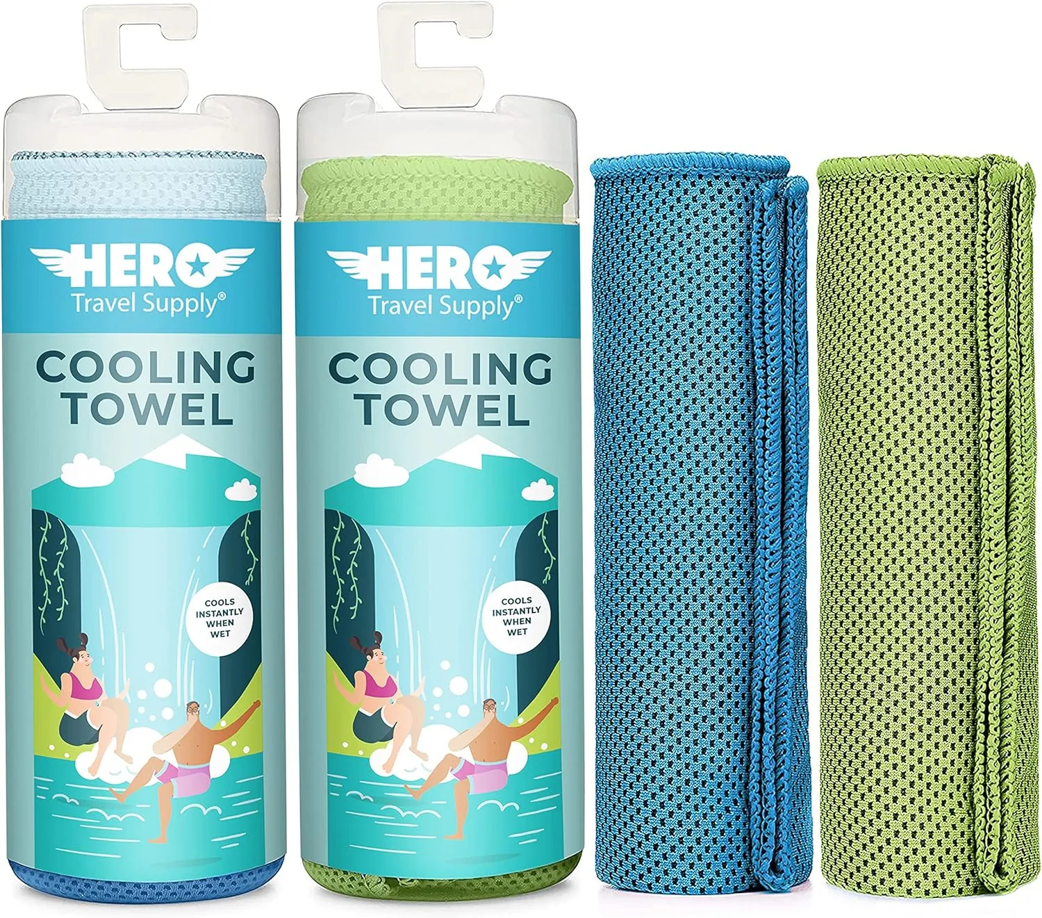 Hero Cooling Towel, Hiking, Sports, Yoga, Pack of 2, Ultra Soft Microfiber 40 x 12