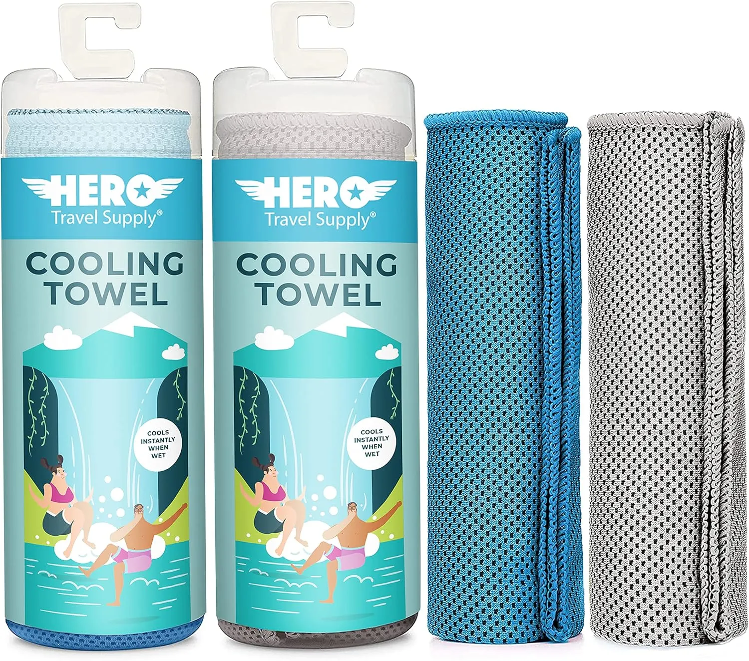 Hero Cooling Towel, Hiking, Sports, Yoga (Pack of 2) Ultra Soft Microfiber, 40 x 12